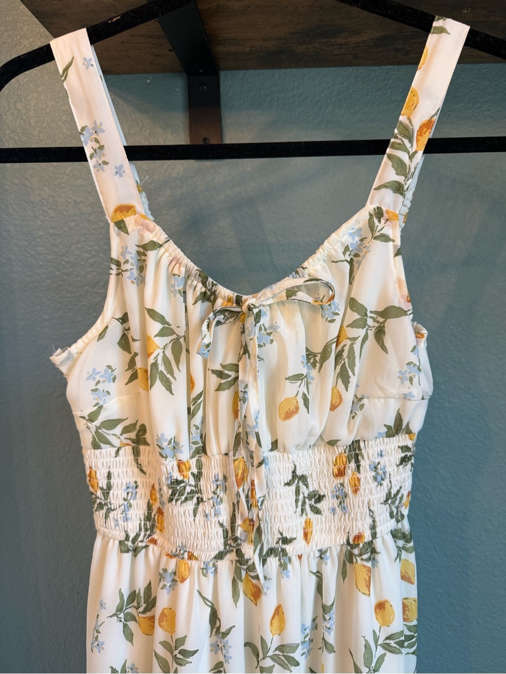 Sincerely Jules Lemon Floral Print Smocked Midi Dress Size M
